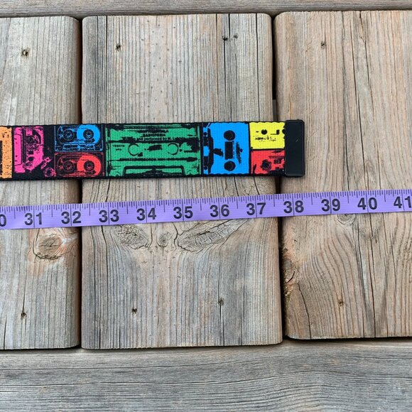 Retro Colourful Cassette Tape BD Buckle Down Unisex Adjustable Ratchet Belt - Picture 11 of 12